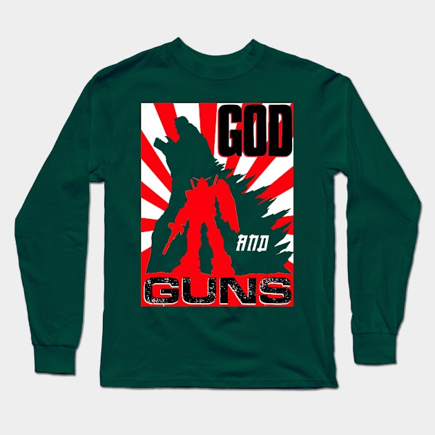 Godzilla & Gundams! v2 Long Sleeve T-Shirt by Cultural Barbwire